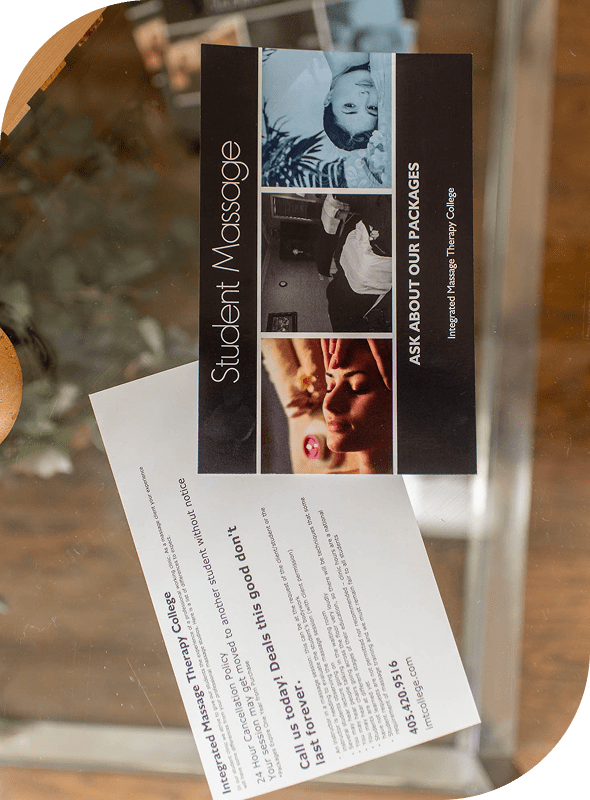 Promotional massage service brochures displayed